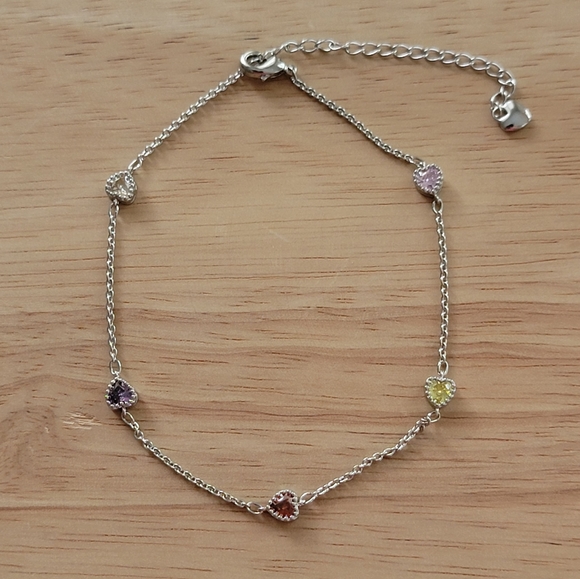 Jewelry - 18k White Gold Plated Rainbow Heart Anklet New